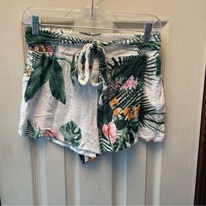 Rip Curl Green and Orange Floral Tie-Waist Shorts